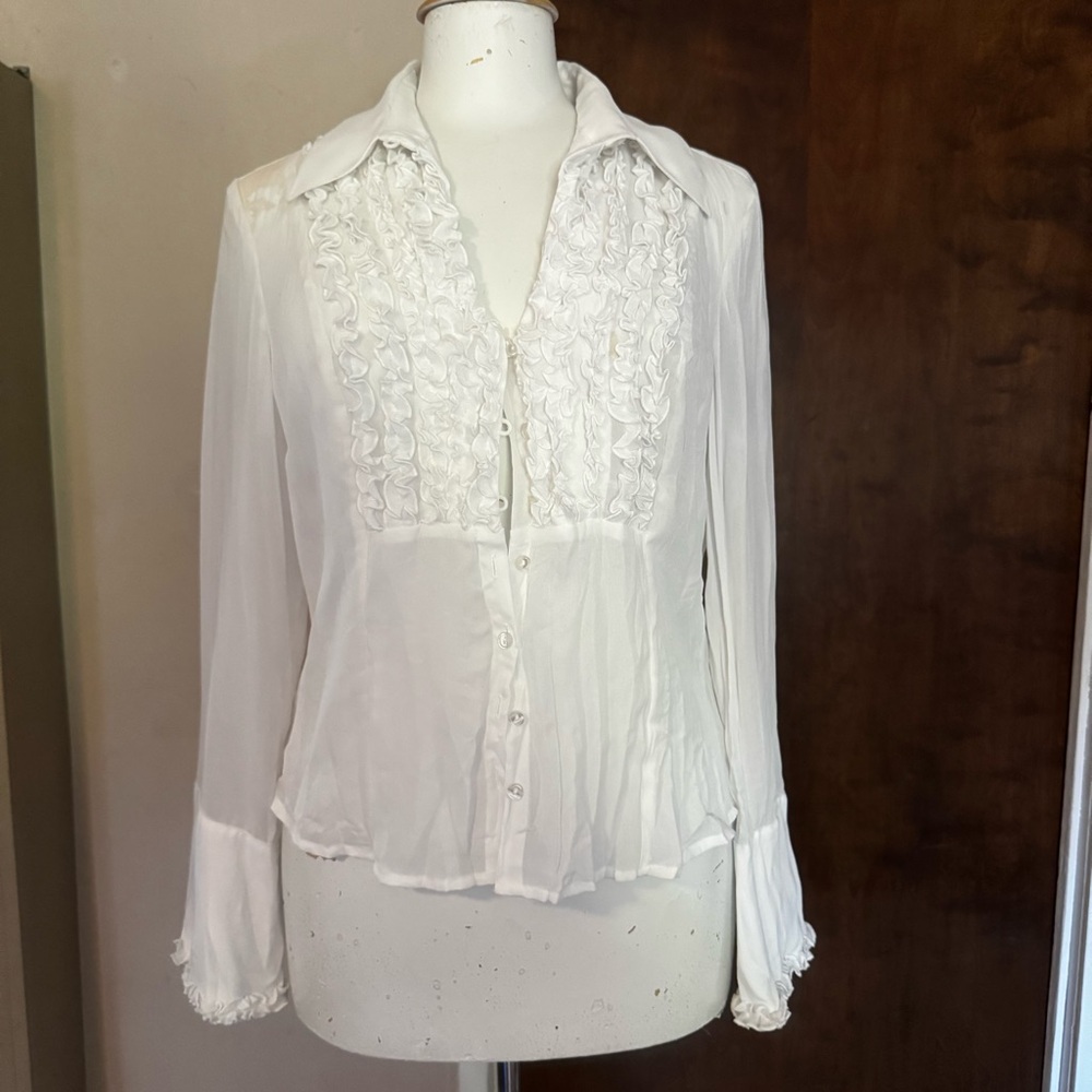 INC International Concepts White Ruffled Blouse